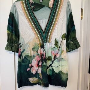 Anthropologie Multicolor Floral V-Neck Blouse